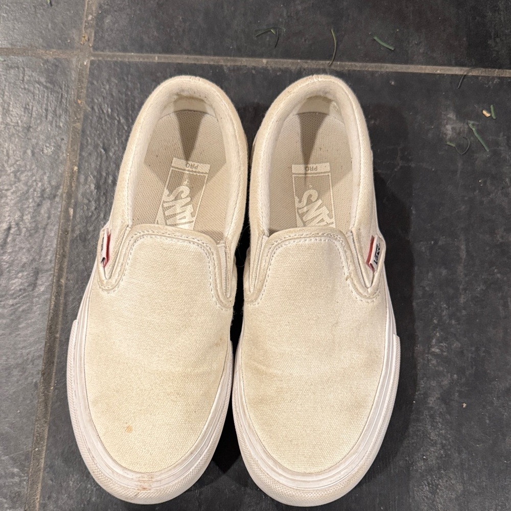Vans Cream Slip-On Canvas Shoes